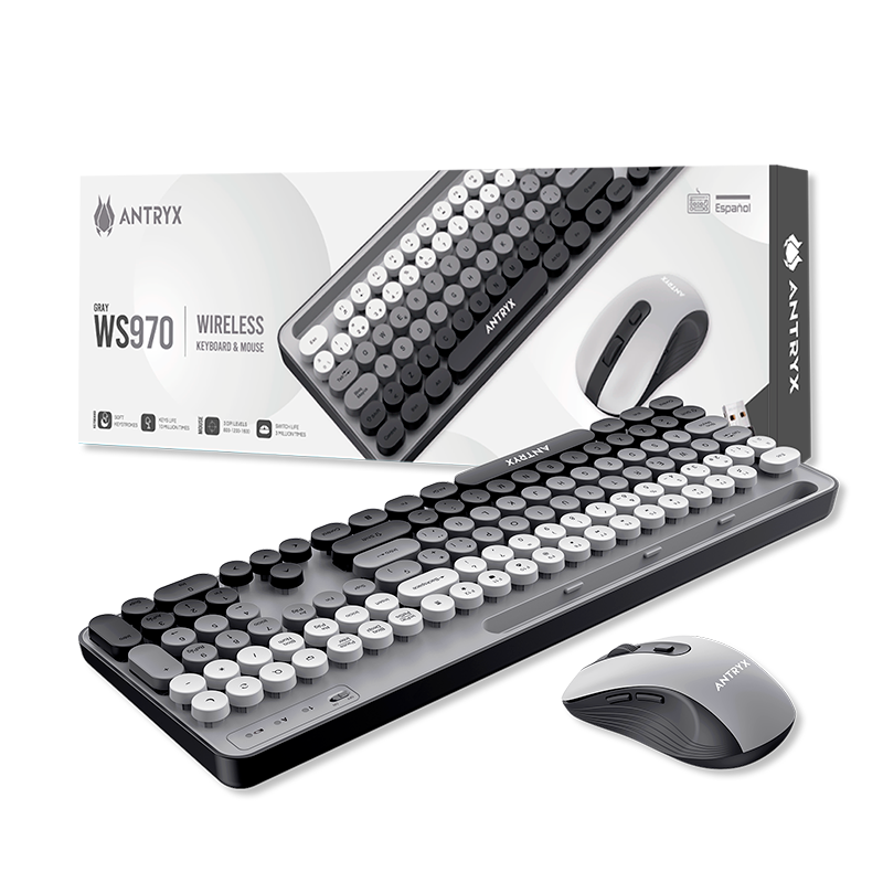 KIT WIRELESS TECLADO + MOUSE ANTRYX WS-970 GRAY, HOLDER SLOT (ASC-WS970GY) - Imagen 2