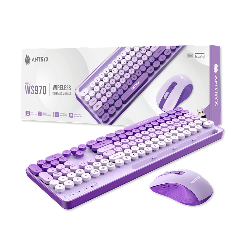 TECLADO Y MOUSE ANTRYX WS-970 WIRELESS PURPLE HOLDER SLOT (ASC-WS970PE) - Imagen 3