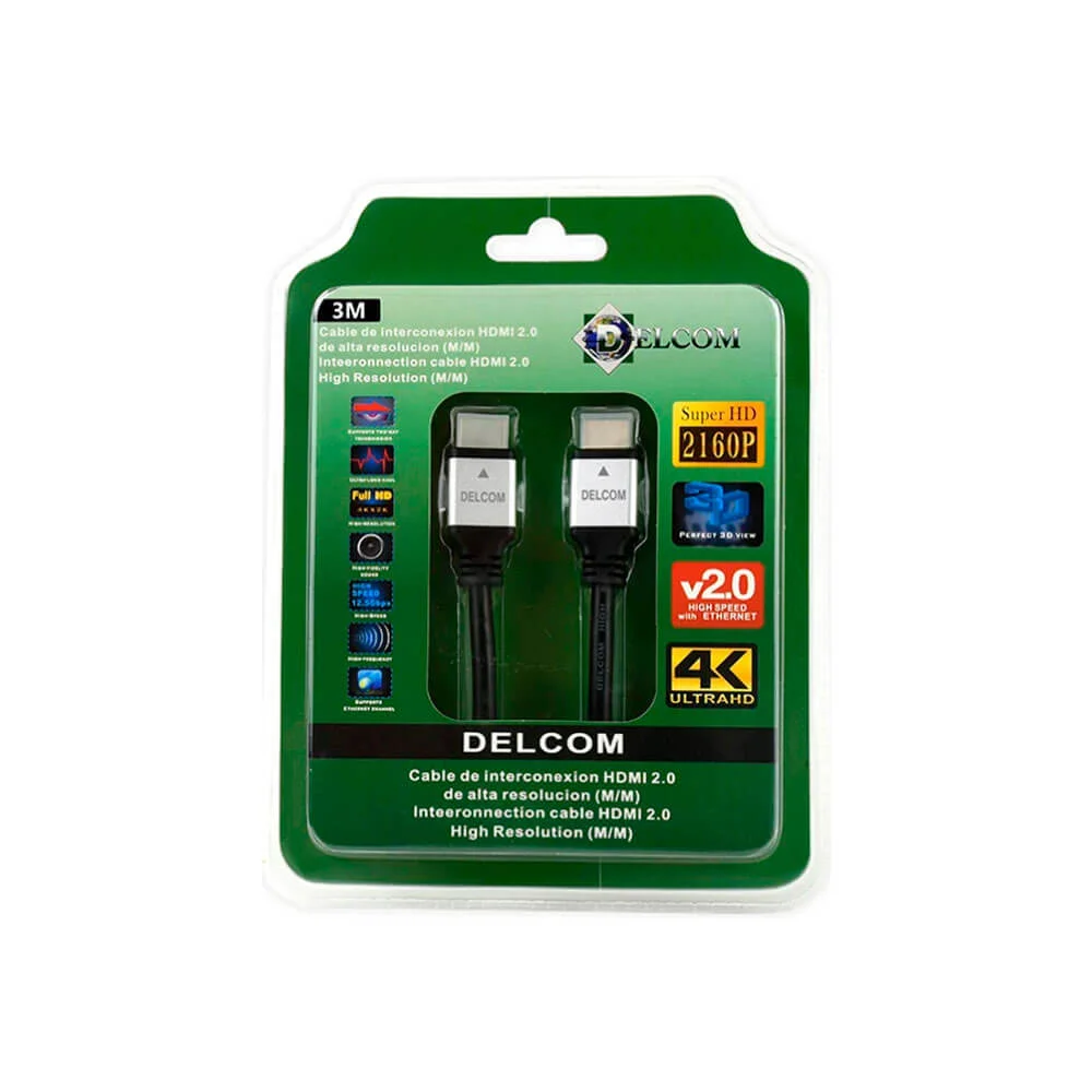 cable hdmi de 3 metros delcom v 2.0 cabeza de aluminio blister cable hdmi de 3 metros delcom v 2.0 cabeza de aluminio blister