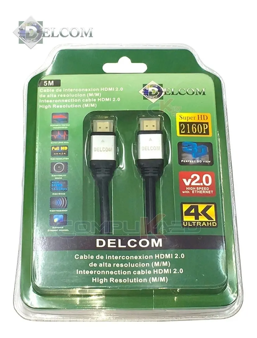 cable hdmi de 5 metros delcom v 2.0 cabeza de aluminio blister cable hdmi de 5 metros delcom v 2.0 cabeza de aluminio blister